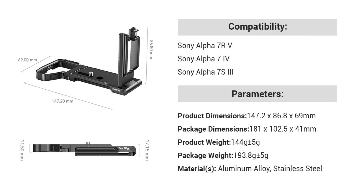 خرید ال براکت، ال مانت و کیج ال شکل دوربین سونی آلفا ۷ اسمال ریگ SmallRig Foldable L-Shape Mount Plate for Sony Alpha 7R V / Alpha 7 IV / Alpha 7S III
