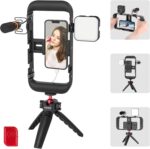 کیت فیلم‌برداری و ولاگ نِیور | NEEWER Video Phone Stabilizer Kit for Video Recording Vlogging, Phone Cage with LED Video Light, CM14 PRO Mini Microphone, Tabletop Tripod Compatible with iPhone 14 Pro Max Kit