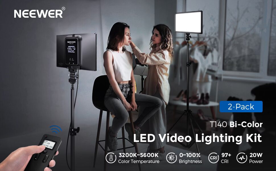 خرید کیت نور پردازی و تولید محتوا LED نیور NEEWER Advanced Lighting Kit LED Video Light 2.4G, 12.9" Dimmable Two-Tone Light with Remote Control 3200-5600K CRI97+ Built-in 7.4V 5200mAh Battery, for YouTube Games Streaming Shooting