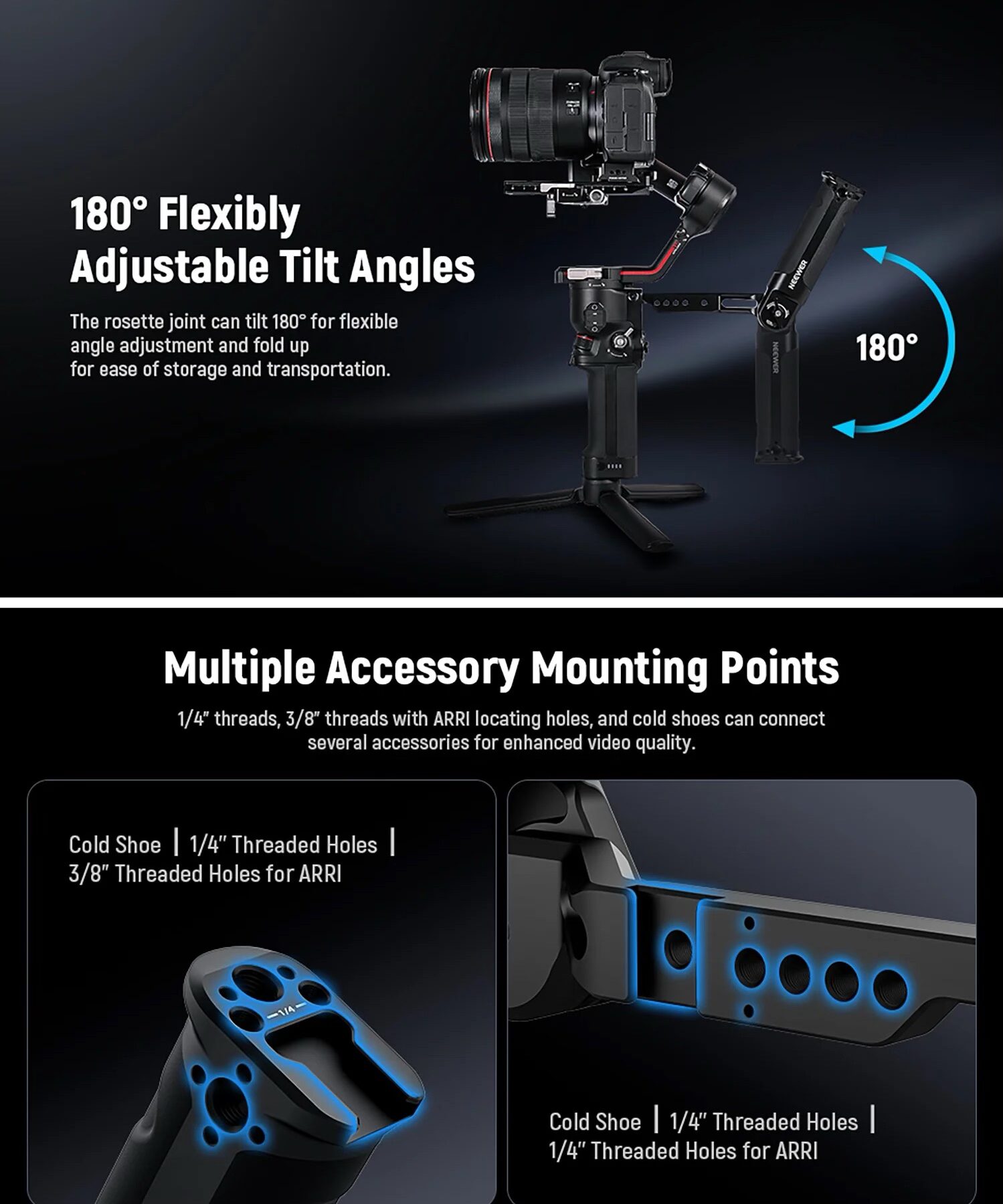 خرید هولدر و دسته و گریپ نگهدارنده گیمبال و رونین و ریگ نیور NEEWER ST49 Gimbal Sling Handle Grip with NATO Rails For DJI