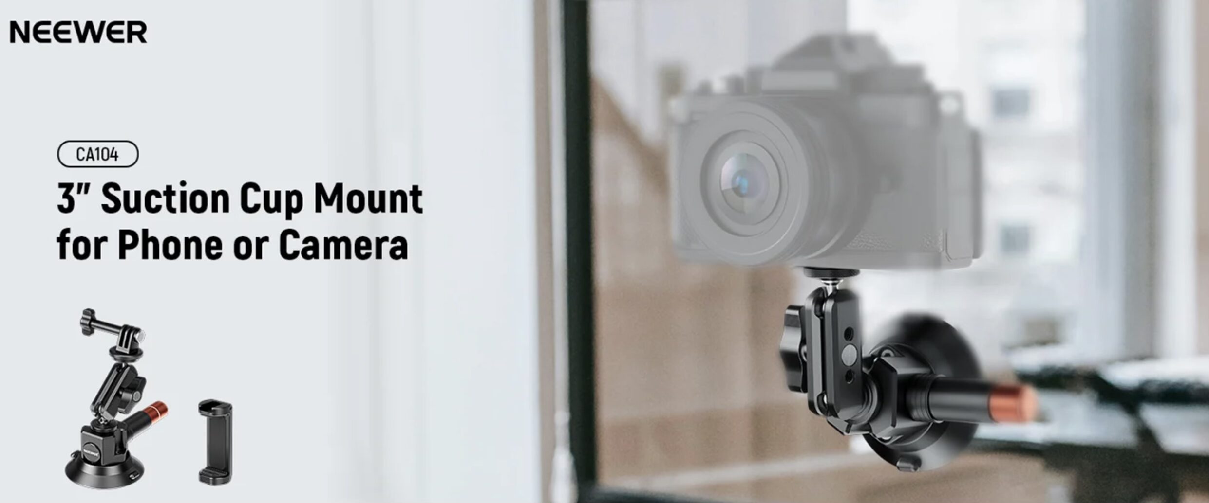 خرید و قیمت مانت و هولدر و بازو بادکشی نیور برای گوپرو و گوشی NEEWER CA104/CA105 Suction Cup Mount with Arm