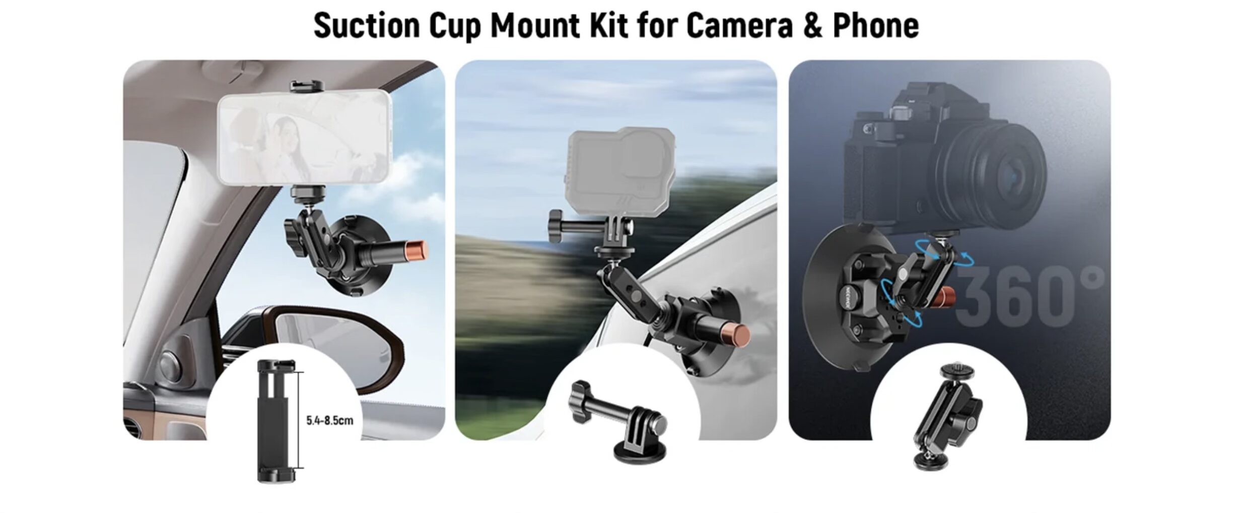 خرید و قیمت مانت و هولدر و بازو بادکشی نیور برای گوپرو و گوشی NEEWER CA104/CA105 Suction Cup Mount with Arm