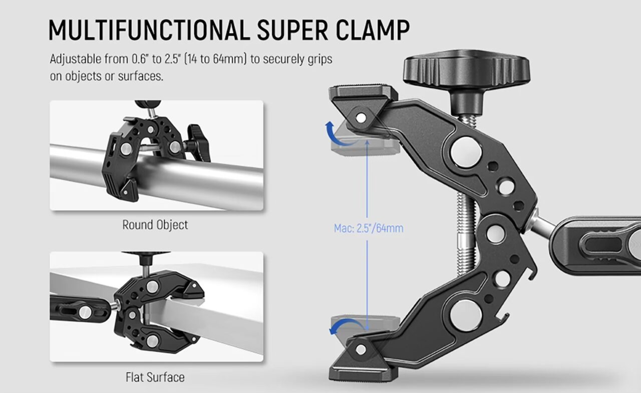 خرید هولدر و مانت و گیره گوشی و گوپرو و اکشن کمرا نیور NEEWER ST83 Super Clamp with 3" Dual Ballhead Magic Arm