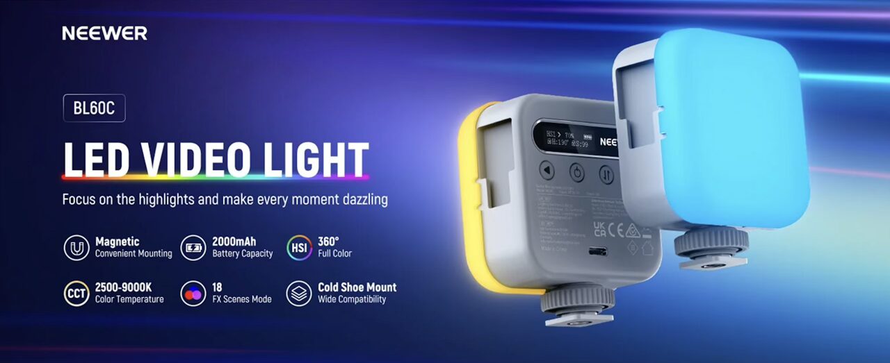خرید ویدیو لایت و نور ال ای دی نیور قیمت سلفی لایت و نور ولاگینگ NEEWER BASICS BL60C Magnetic RGB Video Light