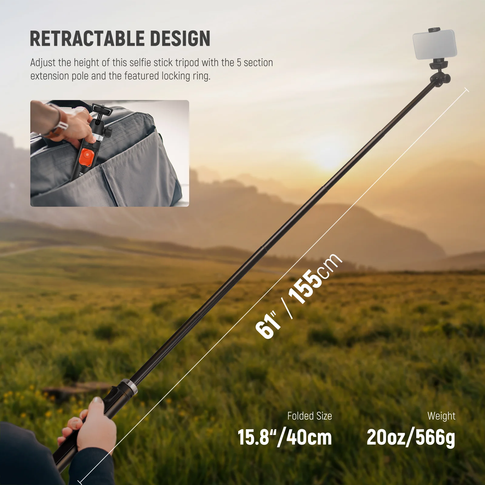 سه پایه و هولدر ۶۳ اینچی (۱۶۰ سانتیمتر) موبایل نیور | NEEWER TS05 62.9" All Metal Phone Tripod Selfie Sticks
