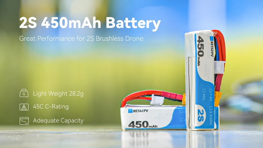 پک ۲ عدد باتری BetaFPV لیپو ۲ سل ۴۵۰ میلی آمپر | اف پی وی | BetaFPV 450mAh 2S 45C Lipo Battery (2PCS)
