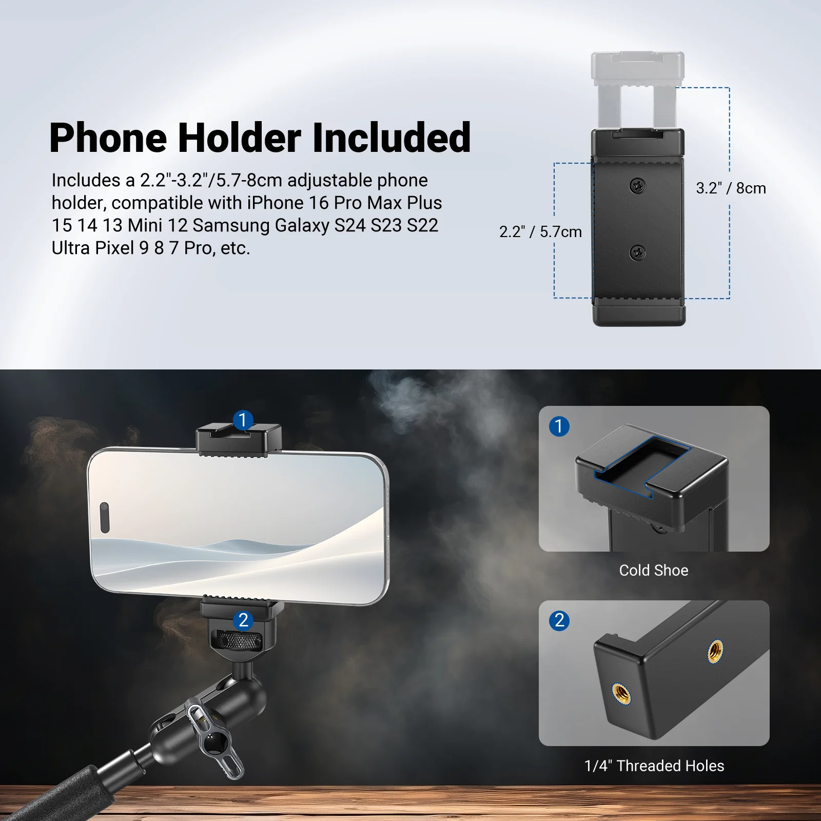 بازو گوشی و دوربین نیور با قابلیت اتصال به میز | NEEWER UA057 22" Articulating Magic Arm with Super Clamp & Phone Holder